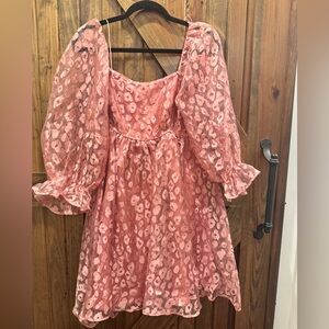 Pink Floral Sheer Organza Overlay Dress